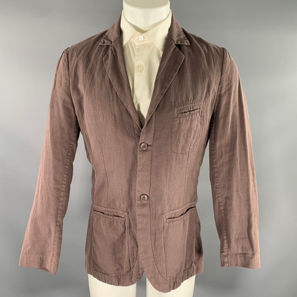 HANNES ROETHER Chest Size S Brown Solid Cotton Blend Notch Lapel Sport Coat